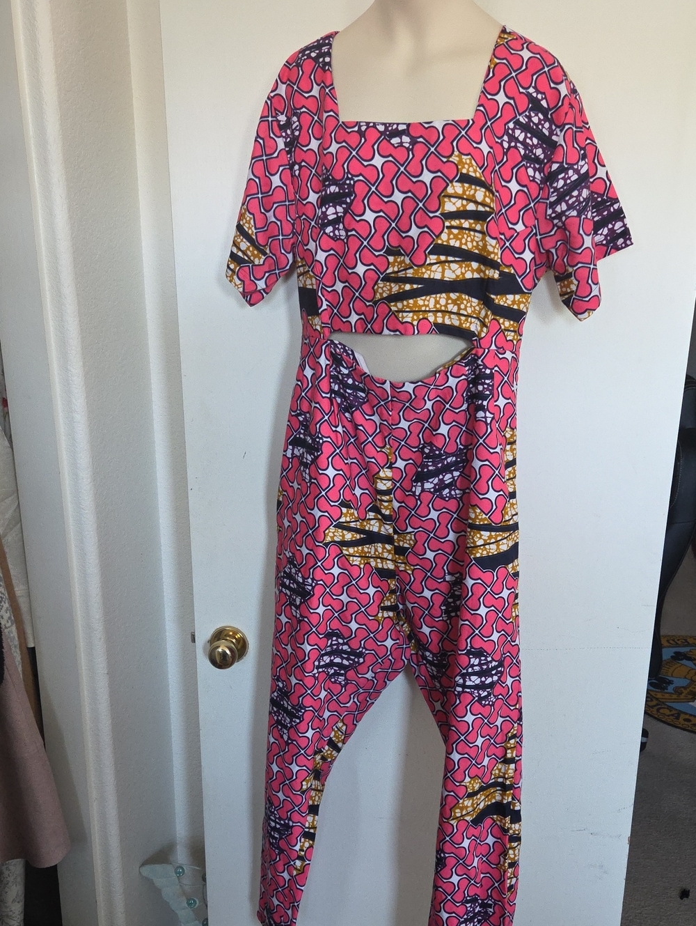 Pink Printed Cutout Women's Jumpsuit